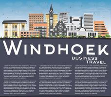 Windhoek Skyline with Color Buildings, Blue Sky and Copy Space. vector