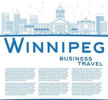 Outline Winnipeg Skyline with Blue Buildings and Copy Space. vector