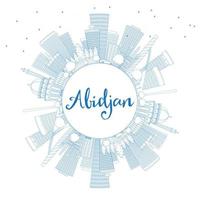 Outline Abidjan Skyline with Blue Buildings and Copy Space. vector