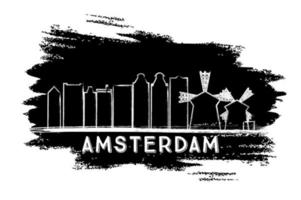 Amsterdam Skyline Silhouette. Hand Drawn Sketch. vector