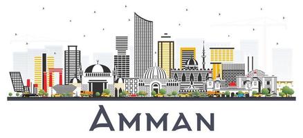 Amman Jordan City Skyline with Color Buildings Isolated on White Background. vector