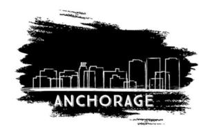 Anchorage Skyline Silhouette. Hand Drawn Sketch. vector