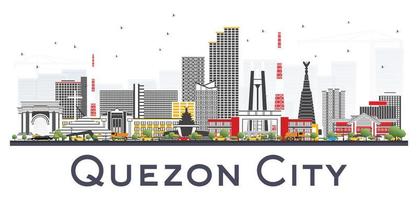 el horizonte de la ciudad de quezón, filipinas, con edificios grises aislados en fondo blanco. vector