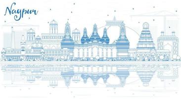 Outline Nagpur Skyline with Blue Buildings and Reflections. vector