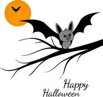 Bat cute cartoon on branch halloween theme. For your design. On a white background. vector