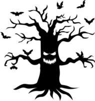 Big tree with eyes, mouth, arms and roots. Halloween.
