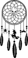 Dreamcatcher with threads, beads and feathers. Halloween. Witch. Native American symbol in boho style. vector