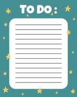 To do list template. Organizer and Schedule with place for Notes. Good for Kids. Vector illustration with stars for planner. Bottle with a candle and an oak leaf. Cute and trendy.