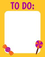 To do list template. Organizer and Schedule with place for Notes. Good for Kids. Vector illustration with candy sweet elements for planner. Bottle with a candle and an oak leaf. Cute and trendy.