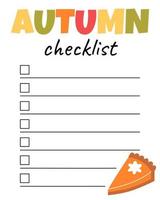 Autumn checklist. Organizer and schedule with place for Notes. Hand drawn hygge autumn cozy elements. Planner template. vector