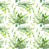 Greenery watercolor seamless pattern. Botanical background with eucalyptus, branches and leaves. Spring green illustration. Floral Design. Perfect for invitations, wrapping paper, textile, fabric png