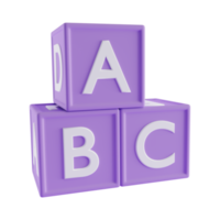 abc block 3d icon, 3d render concept png