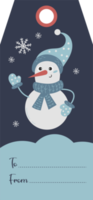 etiquetas de presente de natal. rótulos de cartão com boneco de neve fofo png