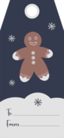 Christmas gift tag. Card label with gingerbread man png