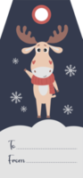 Christmas gift tag label with cute  with deer in scarf png