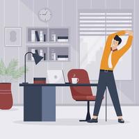 Flat design of man stretching at workplace vector