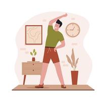 Flat design of man at home are exercising vector