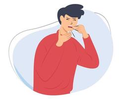 ilustración de un hombre enfermo tosiendo y sosteniendo su cuello vector