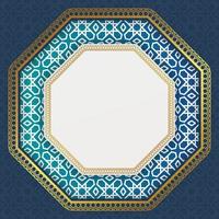 Arabic islamic elegant blue and golden luxury ornamental background with arabic border pattern. vector