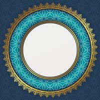 Arabic islamic elegant blue and golden luxury ornamental background with arabic border pattern. vector