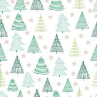 seamless winter pattern of green fir trees on a white background vector