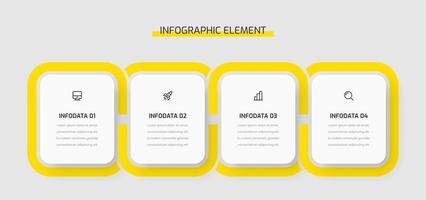 Business Infographic Presentation with Yellow Color 4 Rounded Rectangle, Options, and Icons. Can be Used for Process Diagram, Presentations, Workflow Layout, Banner, Flow Chart vector