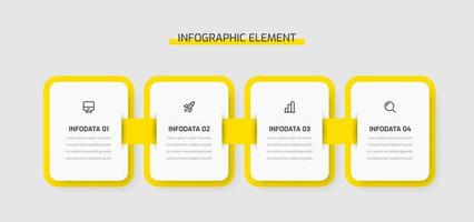 Timeline Infographic Template Design with Yellow Color, Rounded Rectangle, 4 Options and Icons. Can be Used for Process Diagram, Presentations, Workflow Layout, Banner, Flow Chart vector