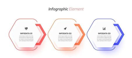 plantilla de infografía empresarial con etiqueta hexagonal, línea delgada, icono y 3 opciones. adecuado para diagrama de proceso, presentaciones, diseño de flujo de trabajo, banner, diagrama de flujo, infografía. vector