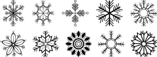 set of black snowflake for decoration. vector