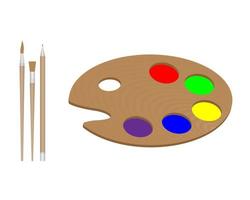 paleta para el artista dos pinceles y un lápiz para dibujar vector