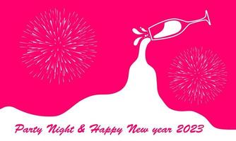 noche de fiesta y feliz año nuevo 2023. tarjeta de felicitación con la inscripción feliz año nuevo 2023. estilo geométrico brillante de memphis para feliz año nuevo o feliz navidad. fondo de vacaciones, pancarta, póster. vector
