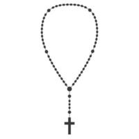 Rosary beads silhouette. Prayer jewelry for meditation. Catholic chaplet with a cross. Religion symbol. Vector illustration.