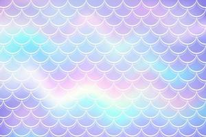 Mermaid rainbow background in fantasy style with scales. Unicorn holographic gradient texture. Sea fish kawaii vector backdrop.