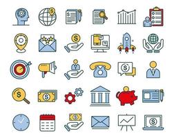 Business thin line color icons set, vector illustration