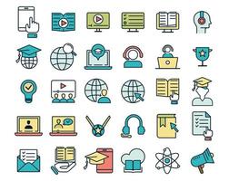 E-learning thin line color icons set, vector illustration