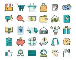 E-commerce thin line color icons set, vector illustration