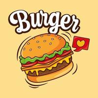 Hand drawn delicious burger illustration. Logo or sticker for your design, menu, website, promotional items vector