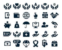 Charity and donation icons set vector