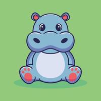dibujos animados lindo hipopótamo sentado kawaii mascota logo vector