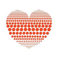 Geometric gradient of dots in the form of a red heart. Halftone on isolated background. Vector illustration