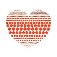 Geometric gradient of dots in the form of a red heart. Halftone on isolated background. Vector illustration