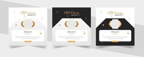 Creative and clean concept of customer feedback social media template. Creative Customer service feedback review or testimonial social media post or web banner with color variation template. vector