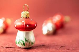 Christmas bauble on a red background. Festive banner. photo