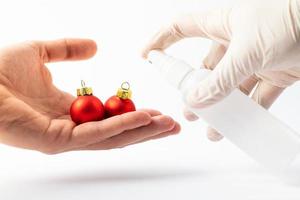 Hands symbolizing holidays in quarantine. Christmas concept banner during coronavirus. photo