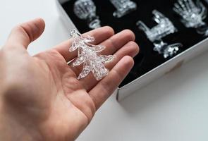 A glass Christmas tree ornament held in a hand photo