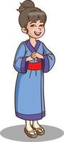 vector illustration of japanese girl in traditional dress