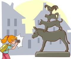 photographer girl takes photo of bremen town musicians monument vector