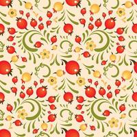 Cranberry floral pattern in Khokhloma style vector