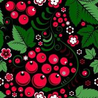 Khokhloma seamless pattern in slavic folk style with berries vector