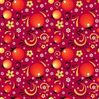 Red Currant floral pattern like a Khokhloma style vector